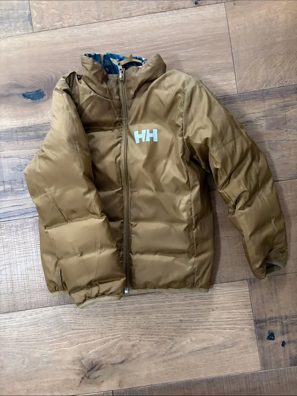 Helly Hansen Kids' Blue/Green & Brown Reversible Camouflage Puffer Jacket 6T